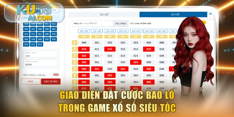 Giao diện đặt cược bao lô Xổ Số Siêu Tốc